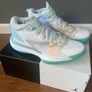 Jordan Zion 1 size 11.5 White and Teal Athletic Sneakers